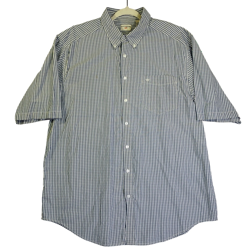Dockers Mens XLT Blue White Gingham Short Sleeve Button Down Shirt